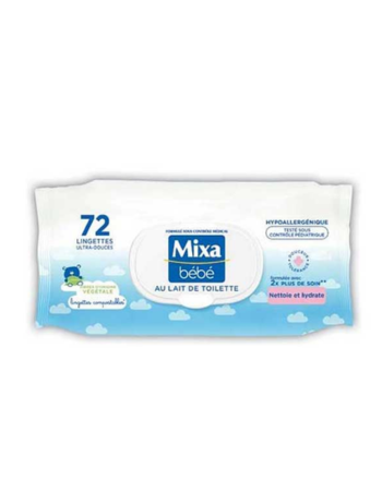 MIXA BÉBÉ – LINGETTES NETTOYANTES AU LAIT DE TOILETTE – 72 LINGETTES