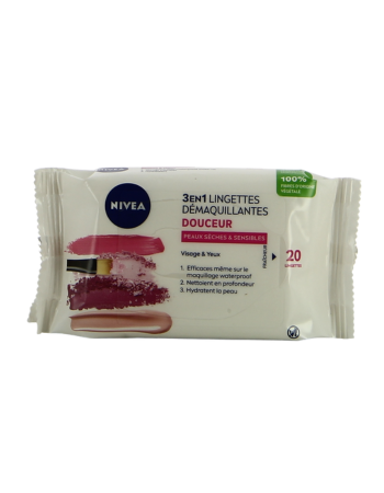 NIVEA – LINGETTES DÉMAQUILLANTES DOUCEUR 3 EN 1 – X20