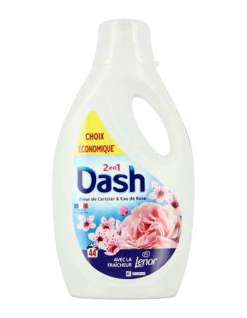 DASH LESSIVE LIQUIDE FLEUR DE CERISIER & EAU DE ROSE – 44 LAVAGES – 1,98 L