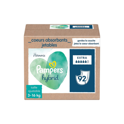 PAMPERS Harmonie Hybrid – Couches Réutilisables + Inserts Jetables – Taille Unique 3-16 kg – x92 Changes