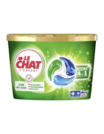 LE CHAT LESSIVE CAPSULES 4 EN 1 DISCS – ANTI-TACHES – 25 CAPSULES  Description