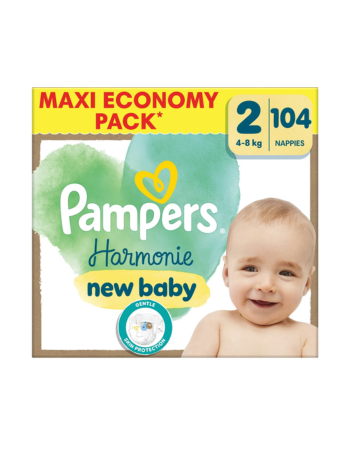 PAMPERS HARMONIE – NEW BABY – TAILLE 2 (3–6 KG) – 104 COUCHES