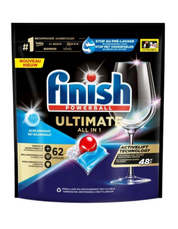 FINISH Lave-Vaisselle Powerball Ultimate Active Blue Tout-en-1 au Bicarbonate – 62 pastilles
