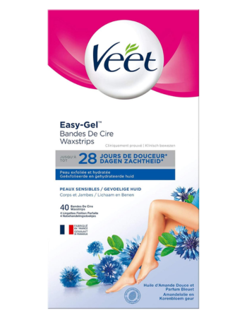 VEET – Bandes de Cire Froide Peaux Sensibles – 20 Bandes + 2 Lingettes Finition