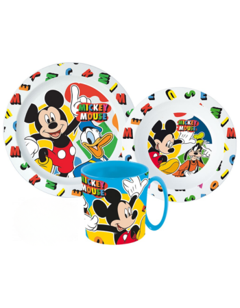 Disney Mickey – Ensemble vaisselle enfant en plastique 3 pièces (Assiette + Bol + Gobelet)