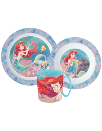 Disney Princesses Ariel – Ensemble vaisselle enfant micro-ondable en plastique recyclé 3 pièces