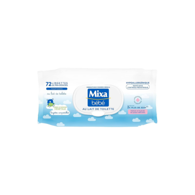 MIXA Lingettes Bébé Nettoyantes Lait de Toilette – 72 lingettes